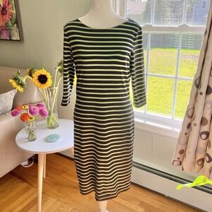 SAINT JAMES Propriano Green Navy Striped Dress 3/4 Sleeve Made in France US 8